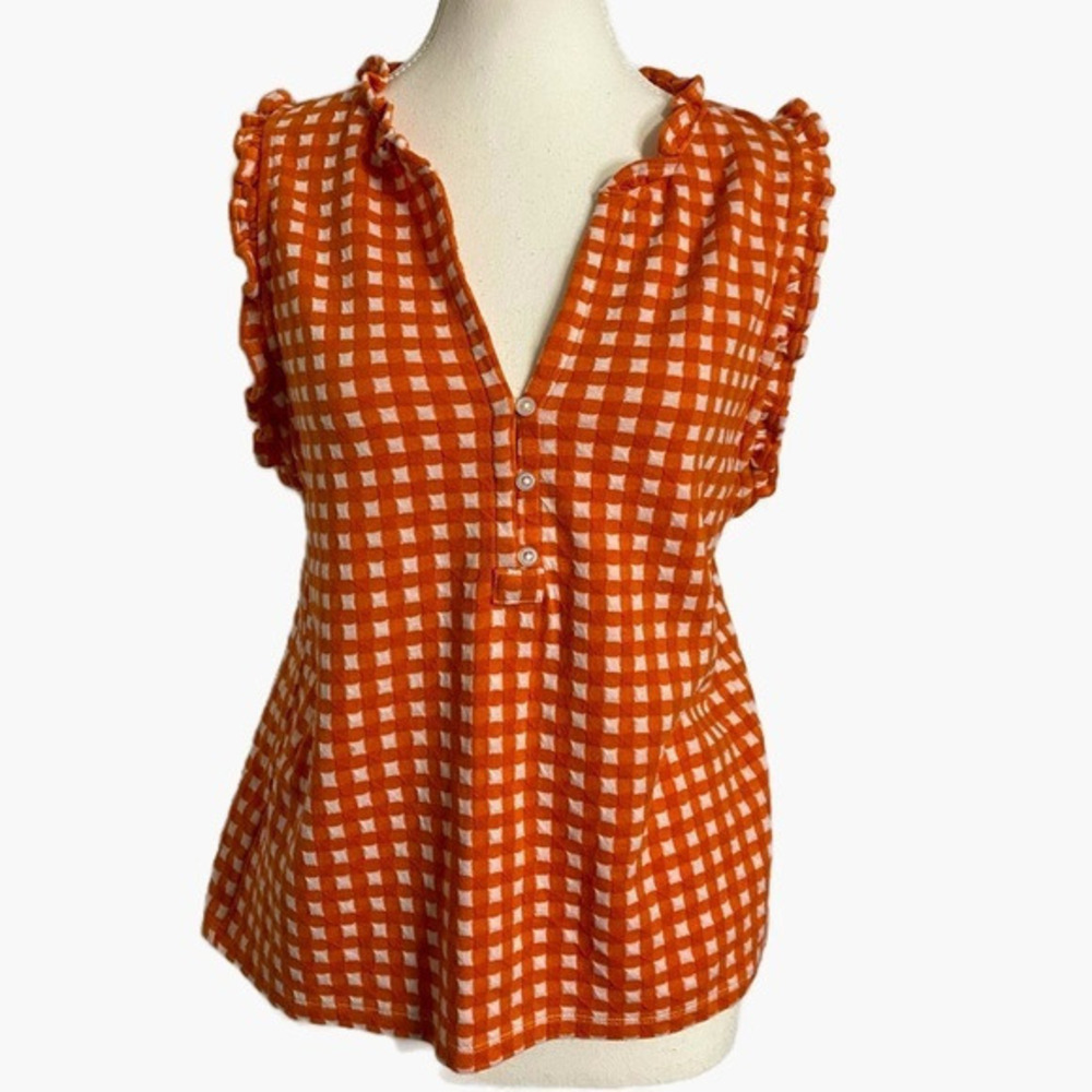 Loft Orange and‎ White Sleeveless Top with Ruffles